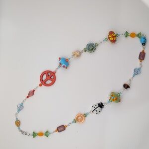 Handmade Colorful Forrest Theme Beaded Necklace 22.5"